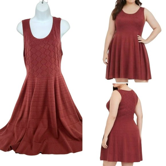 torrid Dresses & Skirts - TORRID Rust Red Sweater Tank Skater Dress Sz 1 (14/16) Sretch Sleeveless Ribbed